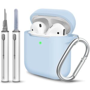 woyinger airpods case cover, comes with a white cleaning pen，soft silicone protective cover with buckle for women men compatible with apple airpods 2nd 1st generation charging case, front led visible