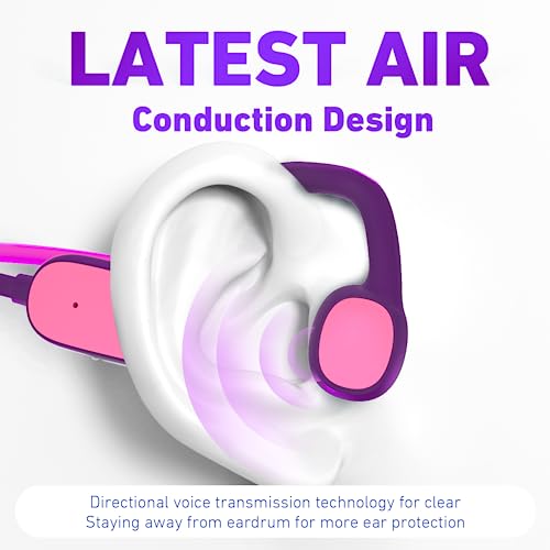 Mehomeli Kids Headphones, Bluetooth 5.2 Air Conduction Open Ear Headphones, 85dB Volume Limiting, Stereo Sound with Mic, IPX5 Waterproof, 10H Playtime, Perfect for School and Outdoor Activities-Purple