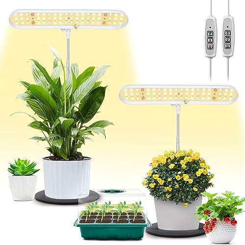 FOXGARDEN Grow Light, Full Spectrum Desktop Grow Lamp with Base, Bright LED Plant Light with Auto On/Off Timer 4/8/12H, 4 Dimmable Brightness, Height Adjustable, Ideal for Indoor Plants, 2 Packs