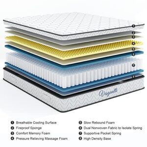 Vesgantti Queen Mattresses, 14 Inch Queen Size Hybrid Mattress in a Box, Ergonomic Design with Breathable Momory Foam and Pocket Spring/Medium Firm Feel