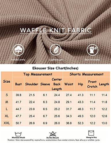 Ekouaer Waffle Knit Pajamas Set Womens Loungewear Short Sleeve Lounge Set 2 Piece PJ Sets S-XXL Grey Green