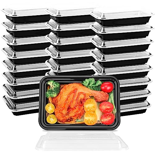 Moretoes 30 Pack 16 oz Meal Prep Containers Plastic Food Storages with Lids, Take-Out Lunch Box Reusable Bento Box, Stackable Microwave Freezer Dishwasher Safe