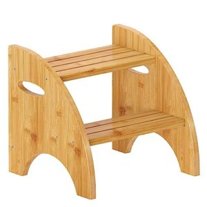 arkboo bamboo step stool, bed step stool and kids' step stools for toddlers adults, rustic two step stool use for kitchen, bathroom