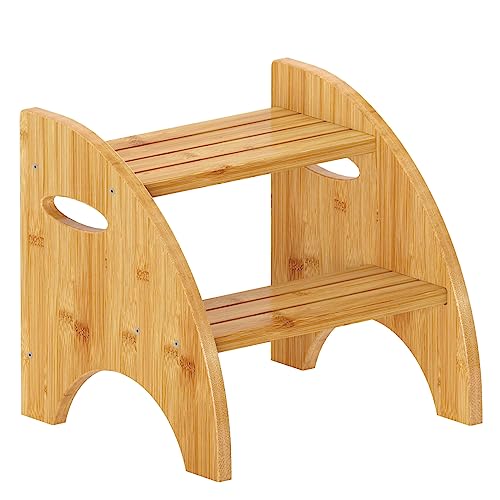 Arkboo Bamboo Step Stool, Bed Step Stool and Kids' Step Stools for Toddlers Adults, Rustic Two Step Stool Use for Kitchen, Bathroom