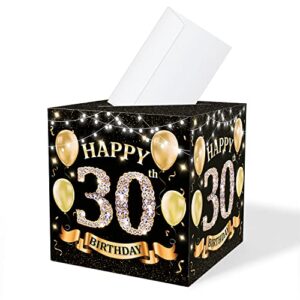 30th black gold birthday cards box - 30 year birthday party decorations for bday gift or money receiving card box, birthday activities supplies - gold005