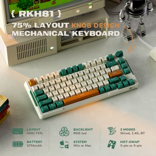 RK ROYAL KLUDGE H81 Wireless Mechanical Keyboard, 75% Knob Control Triple Mode BT5.1/2.4Ghz/USB-C Gaming Keyboard Gasket Mount with RGB Backlit 3750mAH Battery Hot Swappable Speed Silver Switches