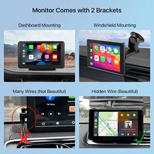 Portable Car Radio Stereo Audio Receiver with Wireless Carplay&Android Auto, 7” FHD IPS Touchscreen, 1080P Backup Cam, Siri, Google Voice, FM, Bluetooth, GPS Navigation, Aux, TF Card TTXSCAM T86