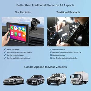 Portable Car Radio Stereo Audio Receiver with Wireless Carplay&Android Auto, 7” FHD IPS Touchscreen, 1080P Backup Cam, Siri, Google Voice, FM, Bluetooth, GPS Navigation, Aux, TF Card TTXSCAM T86