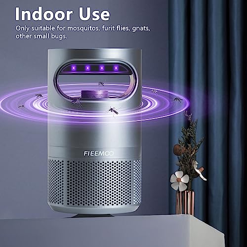 fieemoo Indoor Insect Trap Non-Zapper Fruit Fly Traps for Indoors, Mosquito with Bug Light, Suction & Bottom Air Drying Tray, Gnat House Indoor, Catcher Killer Sliver Blue (MWD-WZ-16Q)