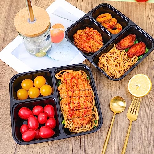 Moretoes 50 Pack 32 oz Meal Prep Containers 3 Compartment Plastic Food Storages with Lids, Reusable Food Take-Out Lunch Box Microwave/Freezer/Dishwasher Safe