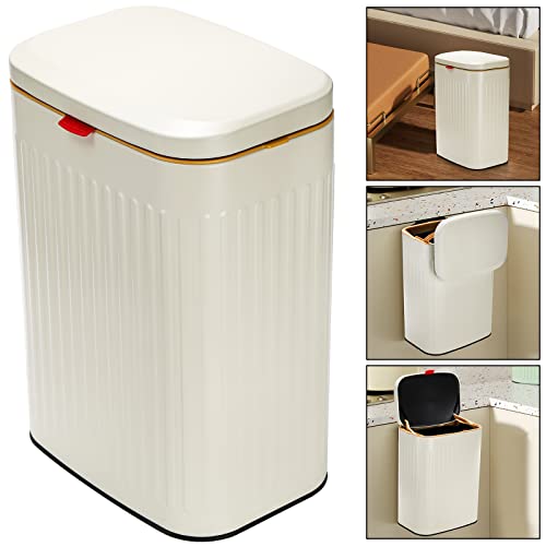 Youeon 2.1 Gallon Kitchen Trash Can with Lid, Stainless Steel Trash Can Compost Bin, Hanging Small Trash Can for Kitchen Cabibet Door, Counter, Under Sink, Bathroom, RV, White