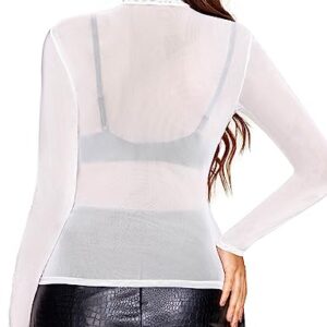 Avidlove Mesh Top Mesh Top for Women Long Sleeve Mock Neck White S