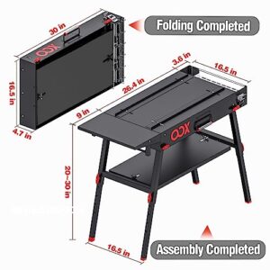 OOX Portable Grill Table with Double-Shelf for Outdoor Prep,Folding Grill Stand Fits Blackstone Griddle 17 Inch 22 Inch, Tabletop Propane Gas Grill, Camping BBQ Cooking, Stainless Steel, Black