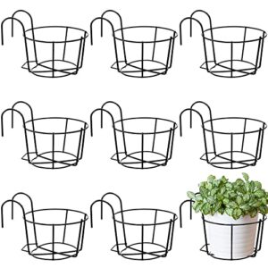 wesiti 10 pcs round hanging flower stand balcony planters railing hanging metal rack fence railing planters outdoor balcony hanging flower stand shelf container
