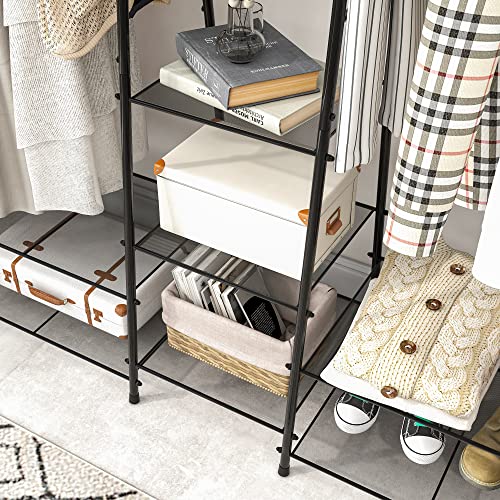 Crocofair Garment Rack with Shelves for Hanging Clothes,Freestanding Clothes Garment and Accessories, Organizer Closet Rack Heavy Duty Metal Clothes Rack for Bedroom,Bathroom,Balck