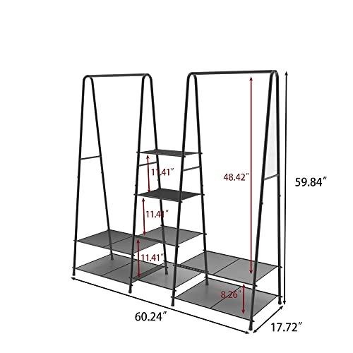 Crocofair Garment Rack with Shelves for Hanging Clothes,Freestanding Clothes Garment and Accessories, Organizer Closet Rack Heavy Duty Metal Clothes Rack for Bedroom,Bathroom,Balck