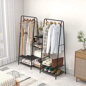 Crocofair Garment Rack with Shelves for Hanging Clothes,Freestanding Clothes Garment and Accessories, Organizer Closet Rack Heavy Duty Metal Clothes Rack for Bedroom,Bathroom,Balck
