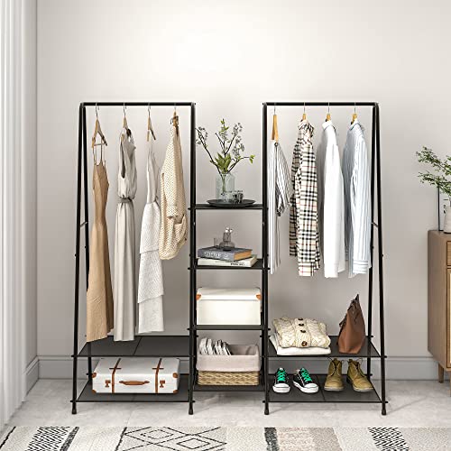 Crocofair Garment Rack with Shelves for Hanging Clothes,Freestanding Clothes Garment and Accessories, Organizer Closet Rack Heavy Duty Metal Clothes Rack for Bedroom,Bathroom,Balck