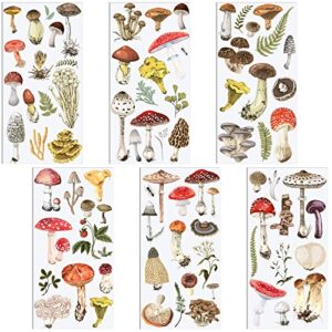 geyoga 6 pcs vintage mushrooms rub on transfers mushroom scrapbook stickers botanical furniture decals for diy arts crafts scrapbooking diary album journals nightstand home decor, 6 x 12 inches