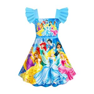 princess dress up clothes little girls square neck dress toddler ruffles sleeve tie dress for 2-7 years