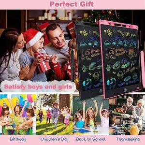 LCD Writing Tablet 2 Packs Toddler Toys, 12 Inch Doodle Board Drawing Pad Gifts for Kids Games, Erasable Colorful Drawing Board Toy Christmas Birthday Gift for 2 3 4 5 6 7 Years Old, Pink Black
