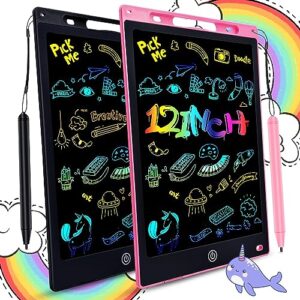 lcd writing tablet 2 packs toddler toys, 12 inch doodle board drawing pad gifts for kids games, erasable colorful drawing board toy christmas birthday gift for 2 3 4 5 6 7 years old, pink black