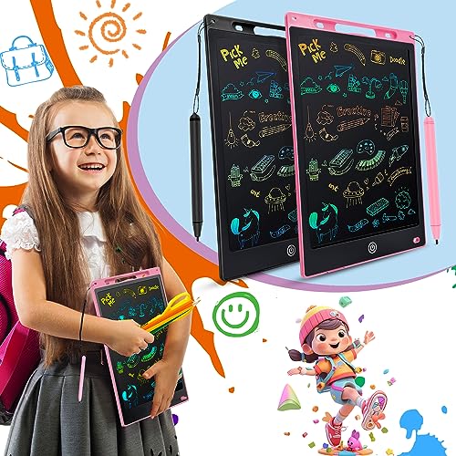 LCD Writing Tablet 2 Packs Toddler Toys, 12 Inch Doodle Board Drawing Pad Gifts for Kids Games, Erasable Colorful Drawing Board Toy Christmas Birthday Gift for 2 3 4 5 6 7 Years Old, Pink Black
