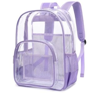 dezcrab clear backpack school backpack bookbag for girls boys women men, heavy duty see through transparent backpacks (lavender purple)