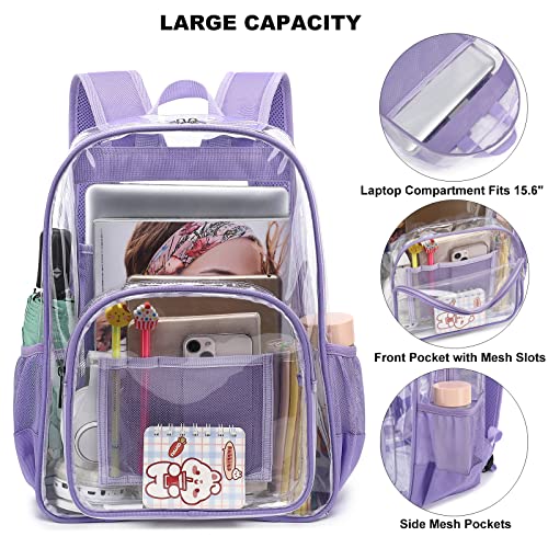 Dezcrab Clear Backpack School Backpack Bookbag for Girls Boys Women Men, Heavy Duty See Through Transparent Backpacks (Lavender Purple)