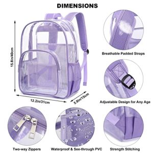 Dezcrab Clear Backpack School Backpack Bookbag for Girls Boys Women Men, Heavy Duty See Through Transparent Backpacks (Lavender Purple)