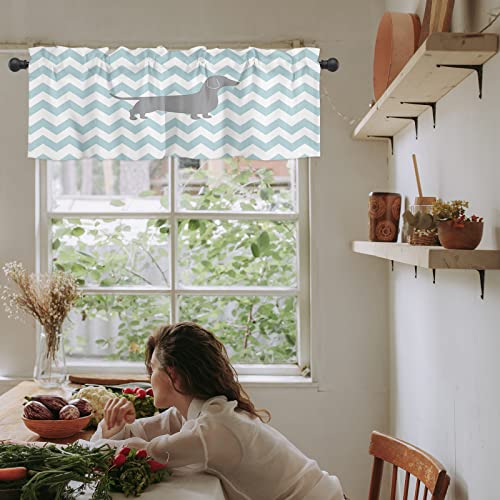 Artwork Store Valances Windows Curtain Gray and Teal Chevron Zig Zag Dachshund Kitchen Valances Rod Pocket Window Treatment Short Curtains Valance for Window 1 Panel,42 by 18 inches