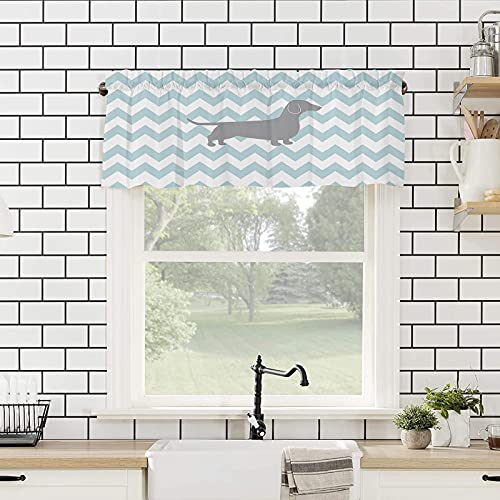 Artwork Store Valances Windows Curtain Gray and Teal Chevron Zig Zag Dachshund Kitchen Valances Rod Pocket Window Treatment Short Curtains Valance for Window 1 Panel,42 by 18 inches