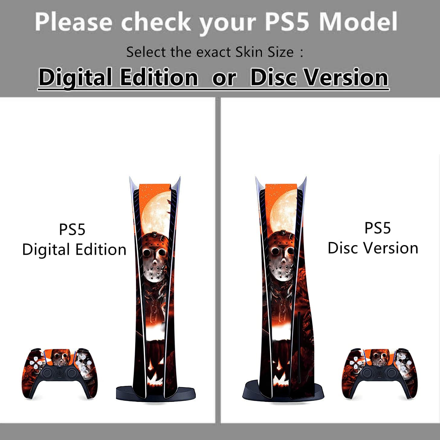 Horror P-S5/Play-station Digital Version Protectors Skin, Durable, Bubble-Free Halloween Console and Controllers Stickers Protectors Accessories for P-S5 Halloween Decor