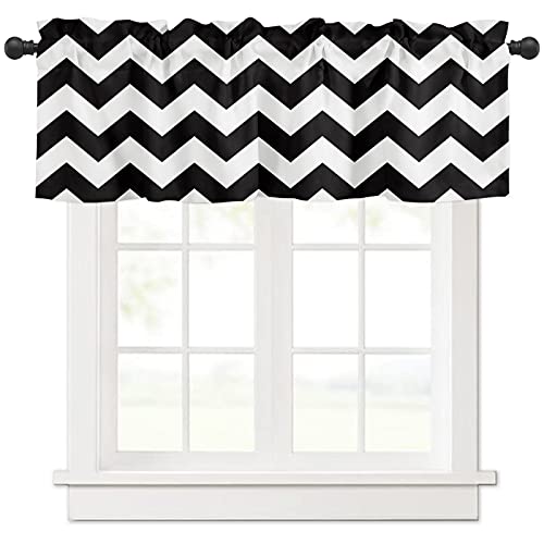 Artwork Store Valances Windows Curtain Simple Chevron Zig Zag Black and White Ripple Kitchen Valances Rod Pocket Window Treatment Short Curtains Valance for Window 1 Panel,42 by 12 inches