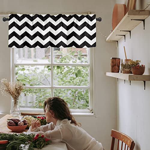 Artwork Store Valances Windows Curtain Simple Chevron Zig Zag Black and White Ripple Kitchen Valances Rod Pocket Window Treatment Short Curtains Valance for Window 1 Panel,42 by 12 inches