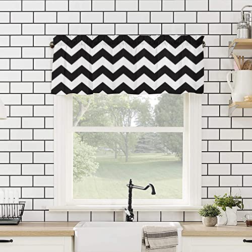 Artwork Store Valances Windows Curtain Simple Chevron Zig Zag Black and White Ripple Kitchen Valances Rod Pocket Window Treatment Short Curtains Valance for Window 1 Panel,42 by 12 inches