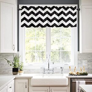 Artwork Store Valances Windows Curtain Simple Chevron Zig Zag Black and White Ripple Kitchen Valances Rod Pocket Window Treatment Short Curtains Valance for Window 1 Panel,42 by 12 inches