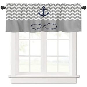 artwork store valances windows curtain blue anchor gary and white zig zag pattern kitchen valances rod pocket window treatment short curtains valance for window 1 panel,60 by 18 inches