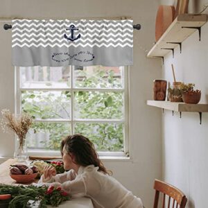 Artwork Store Valances Windows Curtain Blue Anchor Gary and White Zig Zag Pattern Kitchen Valances Rod Pocket Window Treatment Short Curtains Valance for Window 1 Panel,60 by 18 inches