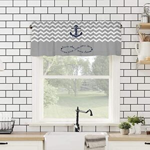 Artwork Store Valances Windows Curtain Blue Anchor Gary and White Zig Zag Pattern Kitchen Valances Rod Pocket Window Treatment Short Curtains Valance for Window 1 Panel,60 by 18 inches