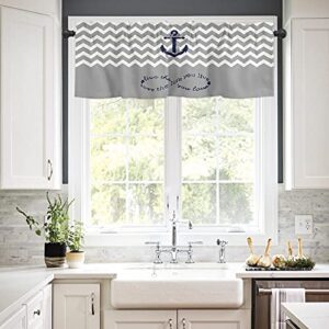 Artwork Store Valances Windows Curtain Blue Anchor Gary and White Zig Zag Pattern Kitchen Valances Rod Pocket Window Treatment Short Curtains Valance for Window 1 Panel,60 by 18 inches