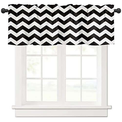 Artwork Store Valances Windows Curtain Simple Chevron Black and White Zig Zag Kitchen Valances Rod Pocket Window Treatment Short Curtains Valance for Window 1 Panel,42 by 18 inches