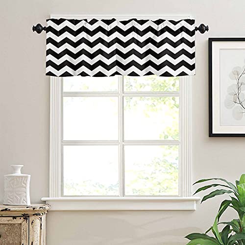 Artwork Store Valances Windows Curtain Simple Chevron Black and White Zig Zag Kitchen Valances Rod Pocket Window Treatment Short Curtains Valance for Window 1 Panel,42 by 18 inches