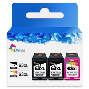 Ubinki 63XL Ink Cartridge Black Color Combo 3-Pack Replacement for HP 63 HP63XL 63xl HP63xl Ink for OfficeJet 3830 4650 4655 5200 5255 5258 Envy 4520 4512 4516 DeskJet 1112 1110 3630 3632 3634 Printer