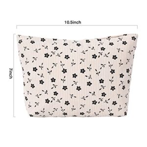 MHDGG Makeup Bag Cosmetic Bag for Women,Large Capacity Floral Cosmetic Bag Makeup Bags Women Travel Accessories Organizer Storage Makeup Bag,Small Black Flowers