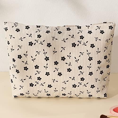 MHDGG Makeup Bag Cosmetic Bag for Women,Large Capacity Floral Cosmetic Bag Makeup Bags Women Travel Accessories Organizer Storage Makeup Bag,Small Black Flowers