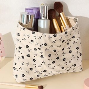 MHDGG Makeup Bag Cosmetic Bag for Women,Large Capacity Floral Cosmetic Bag Makeup Bags Women Travel Accessories Organizer Storage Makeup Bag,Small Black Flowers