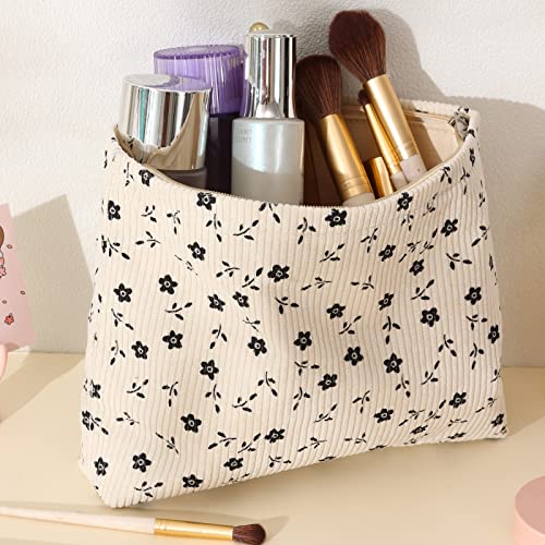 MHDGG Makeup Bag Cosmetic Bag for Women,Large Capacity Floral Cosmetic Bag Makeup Bags Women Travel Accessories Organizer Storage Makeup Bag,Small Black Flowers