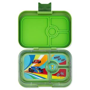 yumbox panino leakproof bento lunch box container for kids & adults (matcha green - race cars)