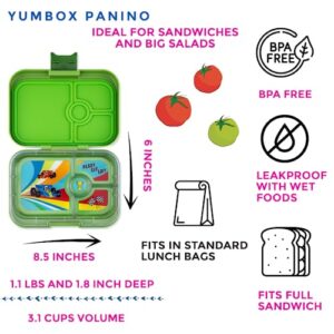 Yumbox Panino Leakproof Bento Lunch Box Container for Kids & Adults (Matcha Green - Race Cars)